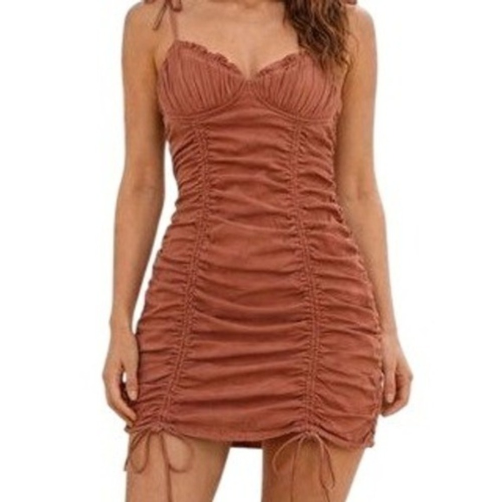 Storia Womens S Ruched Bodycon Mini Dress in Salmon NWT